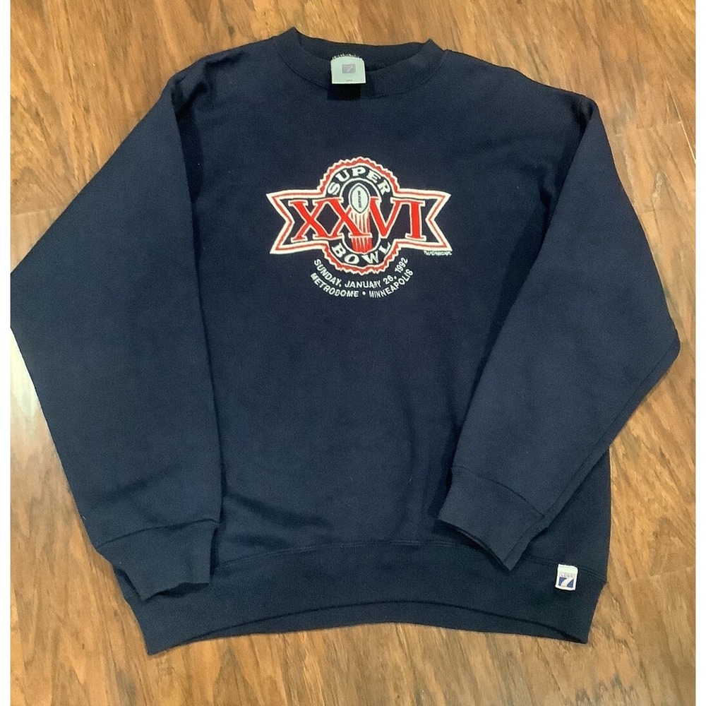 Super Bowl 26 Sweatshirt Logo 7 Embroidered Blue Mens Large 1992 Vintage NFL
